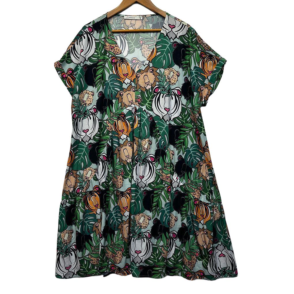 Lorraine Green Tiger Animal Print Dress - Size 16