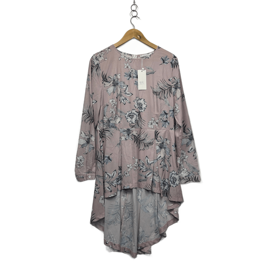 Lorraine Pink Floral High Low Tunic Top - Size 14 (New with Marks)
