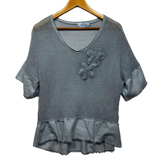 Love Lola Blue Mesh Sheer Cotton Top - Size L
