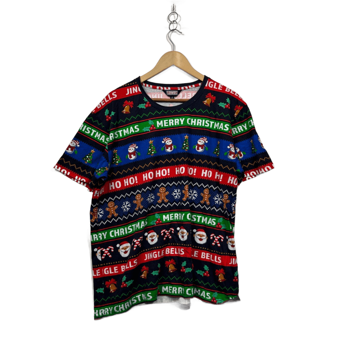 Lowes Mens Multicoloured Christmas Short Sleeve Polyester T-Shirt Size 2XL
