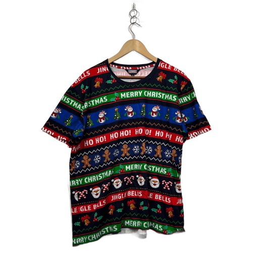 Lowes Mens Multicoloured Christmas Short Sleeve Polyester T-Shirt Size 2XL