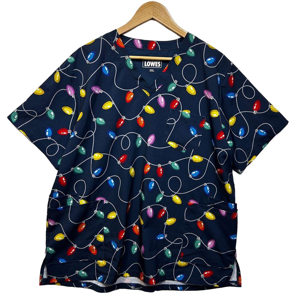 Lowes Navy Christmas Scrubs Top - Size 2XL