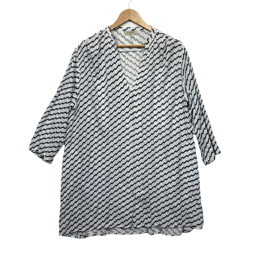 Luna Sky Blue White Striped Long Sleeve Top - Size 16