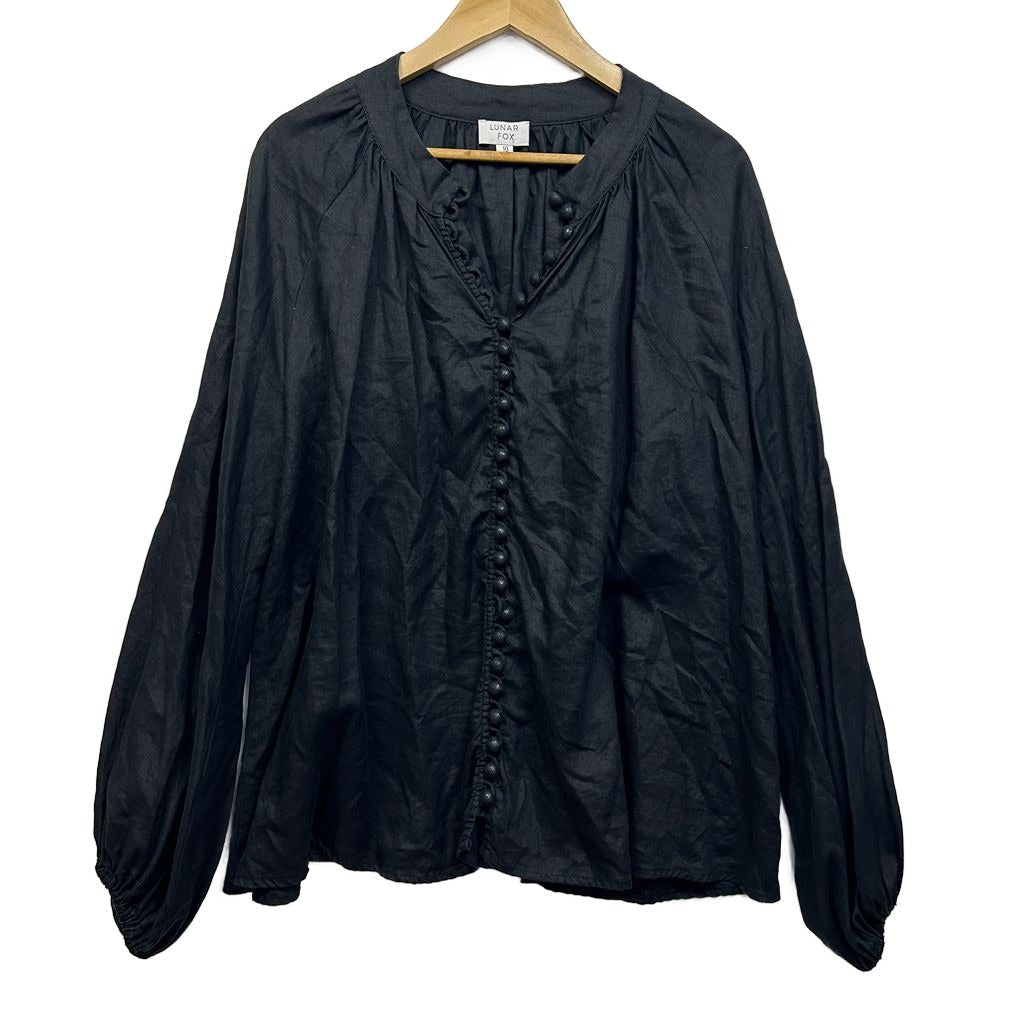 Lunar Fox Black Linen Top - Size 18