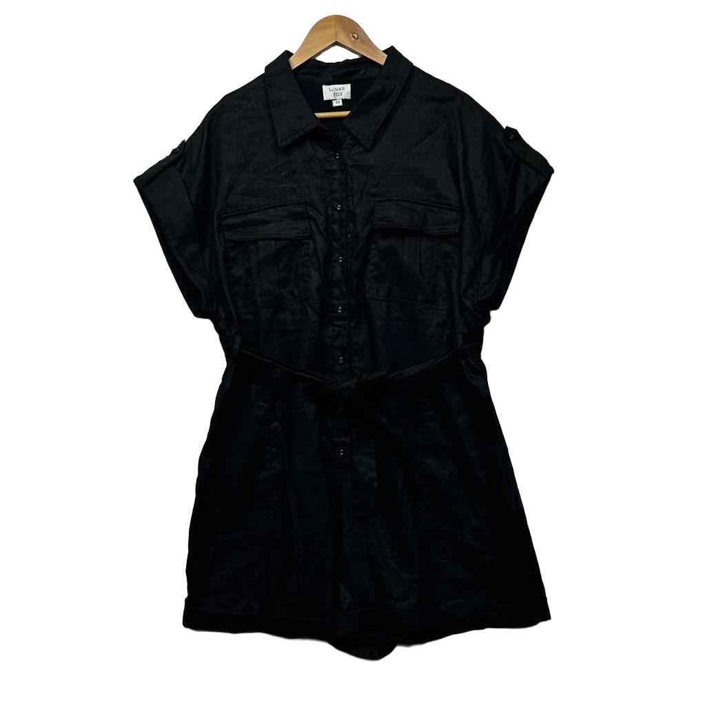Lunar Fox Black Plus Size Linen Playsuit - Size 18 - 22