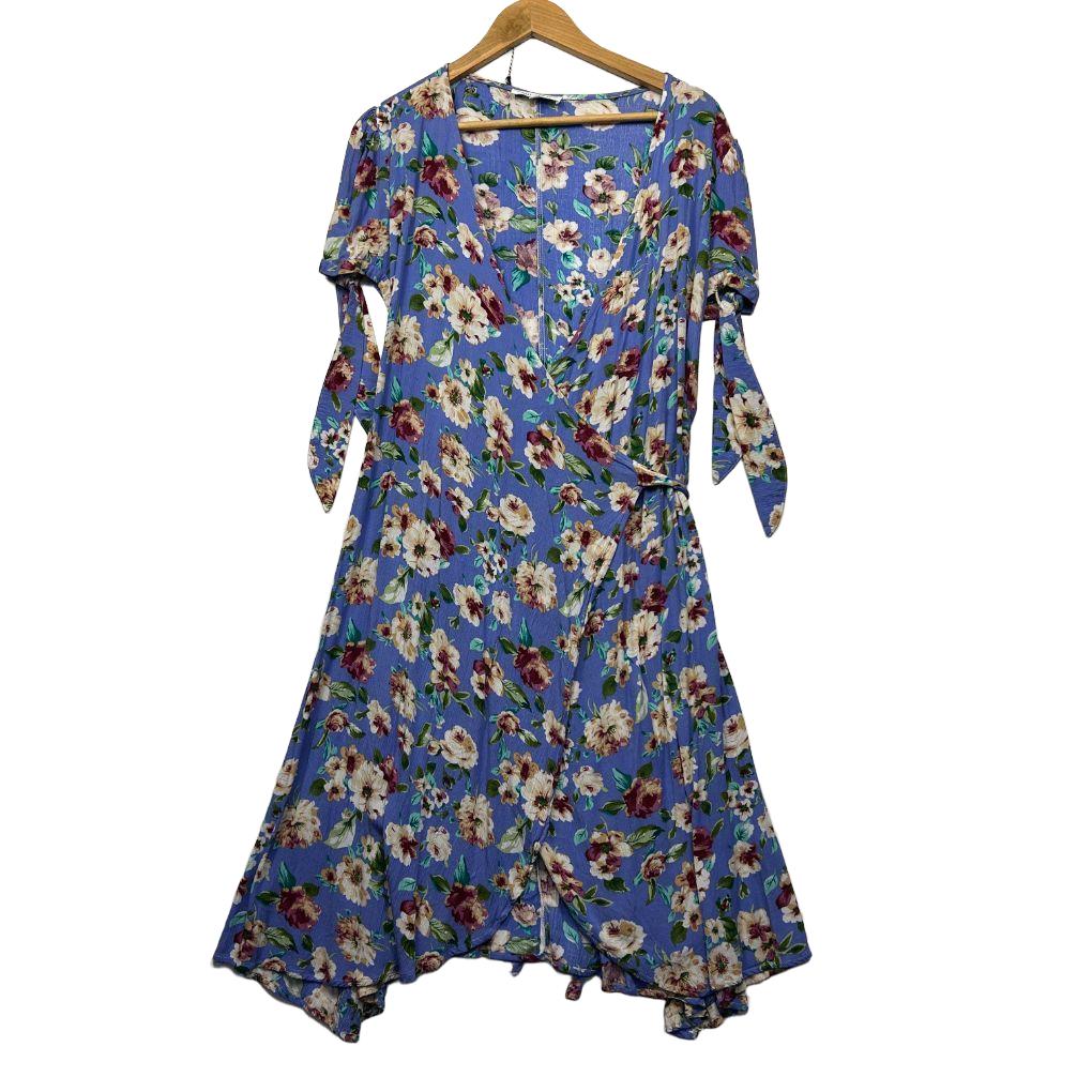 Maive & Bo Blue Floral Wrap Dress - Size XL
