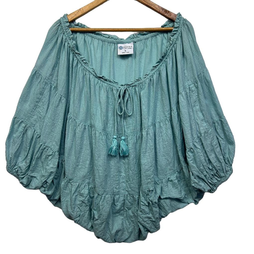 Meera The Label Teal Boho Cotton Top - Size XL