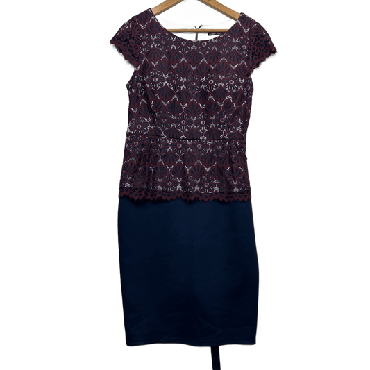 Mei Mei Multicoloured Lace Overlay Cap Sleeve Dress - Size 16