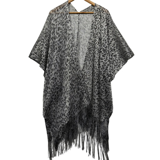 Metallic Leopard Print Kimono with Fringe - One Size