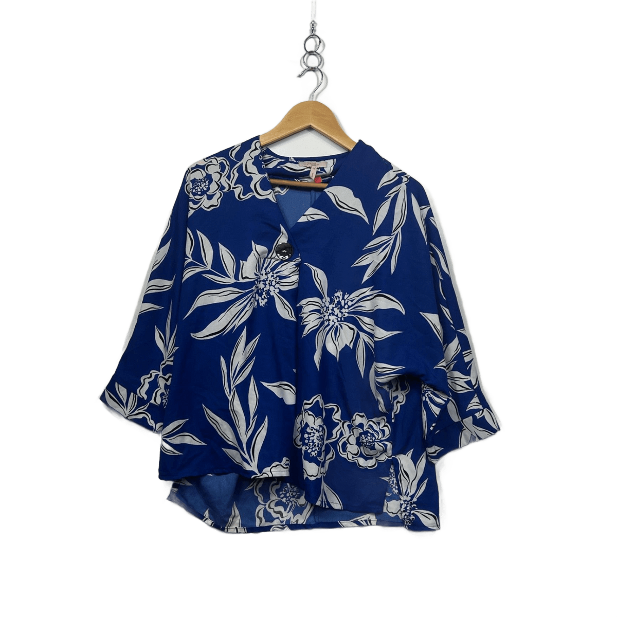 Miller Blue Floral Leaf 3/4 Sleeve Top - Size 14