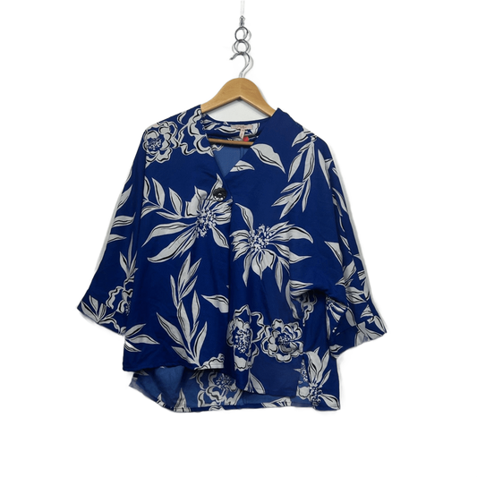 Miller Blue Floral Leaf 3/4 Sleeve Tops Size 14