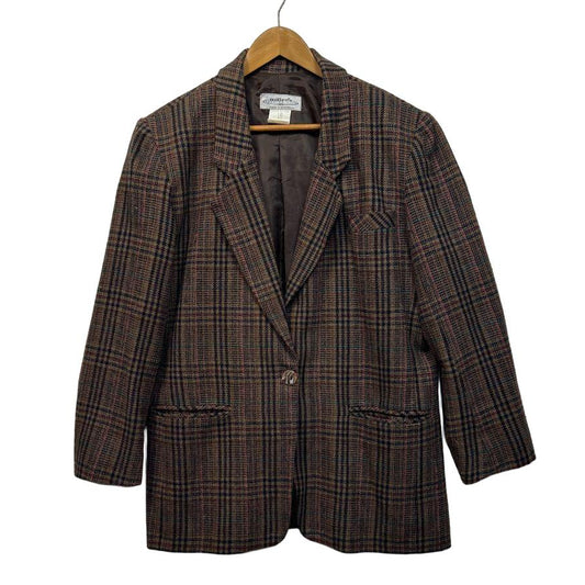Vintage Miller's Brown Wool Blend Check Jacket  Blazer - Size 16