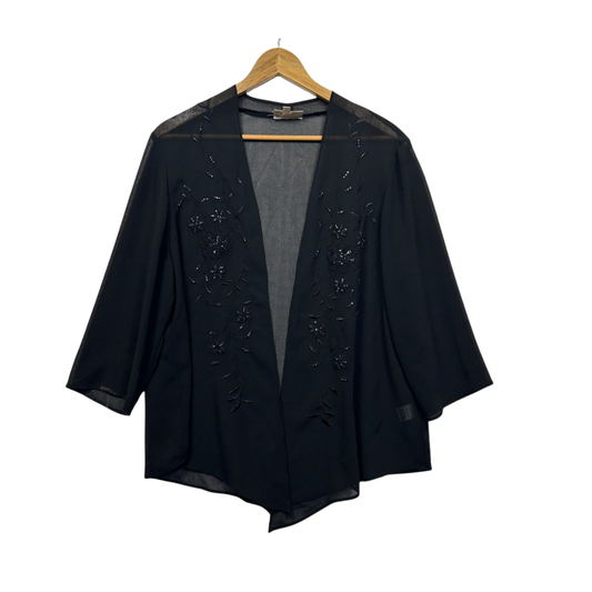 Millers Beaded Black Open Front Sheer Top - Size 18