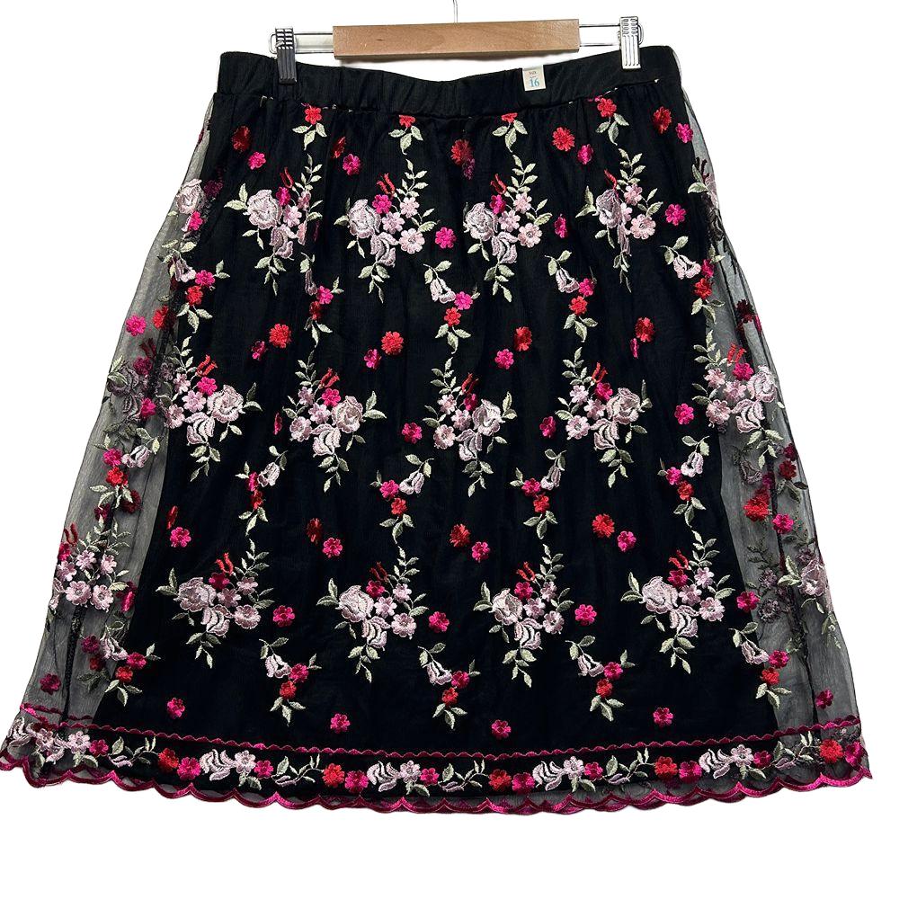 Millers Black Embroidered Mesh Skirt - Size 16