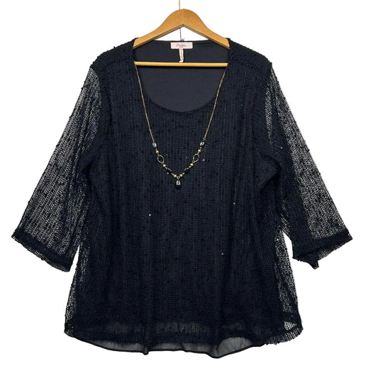 Millers Black Sequin Long Sleeve Top - Size 20