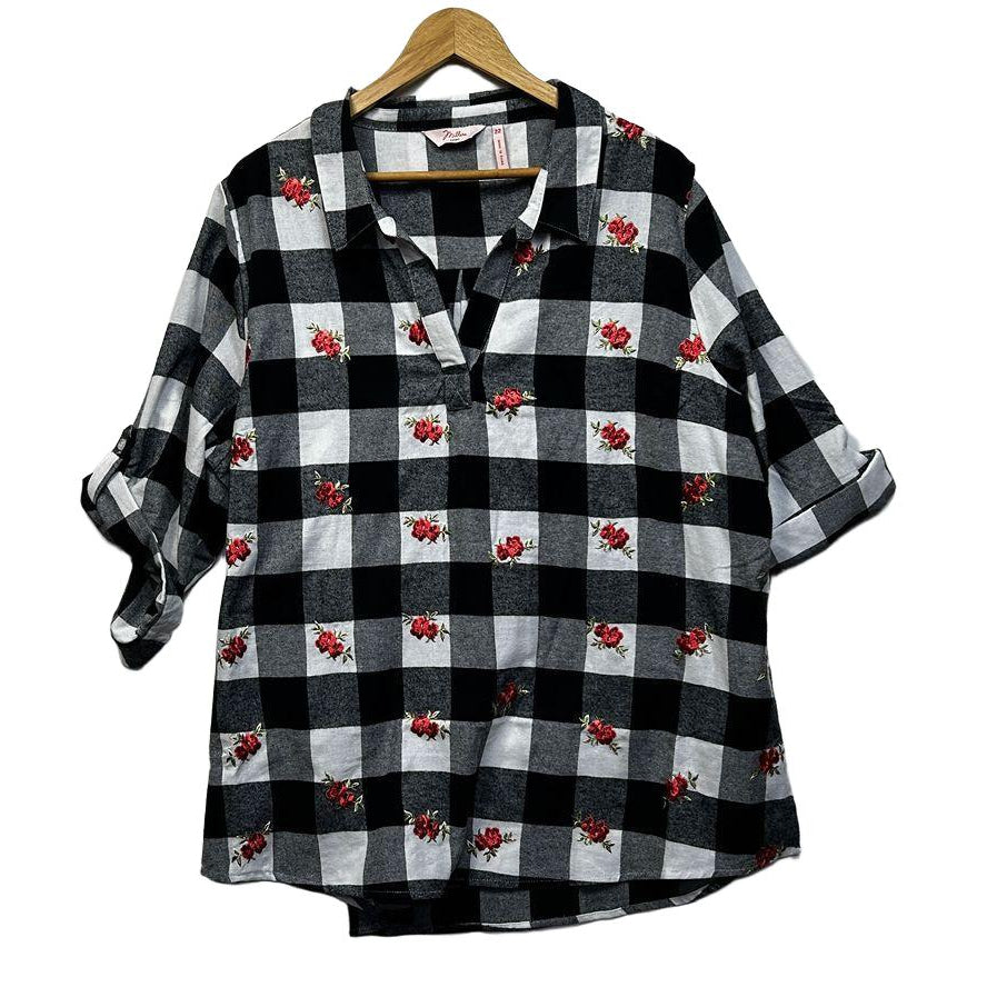 Millers Black & White Check Plus Size Cotton Top - Size 22