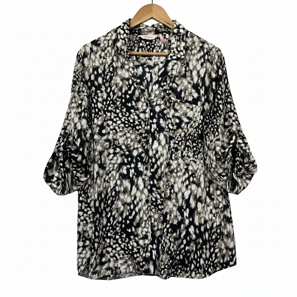 Millers Black White Grey Abstract Print Blouse - Size 20 (fault - Pull)