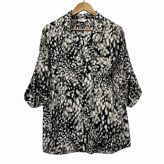 Millers Black White Grey Abstract Print Blouse - Size 20 (fault - Pull)