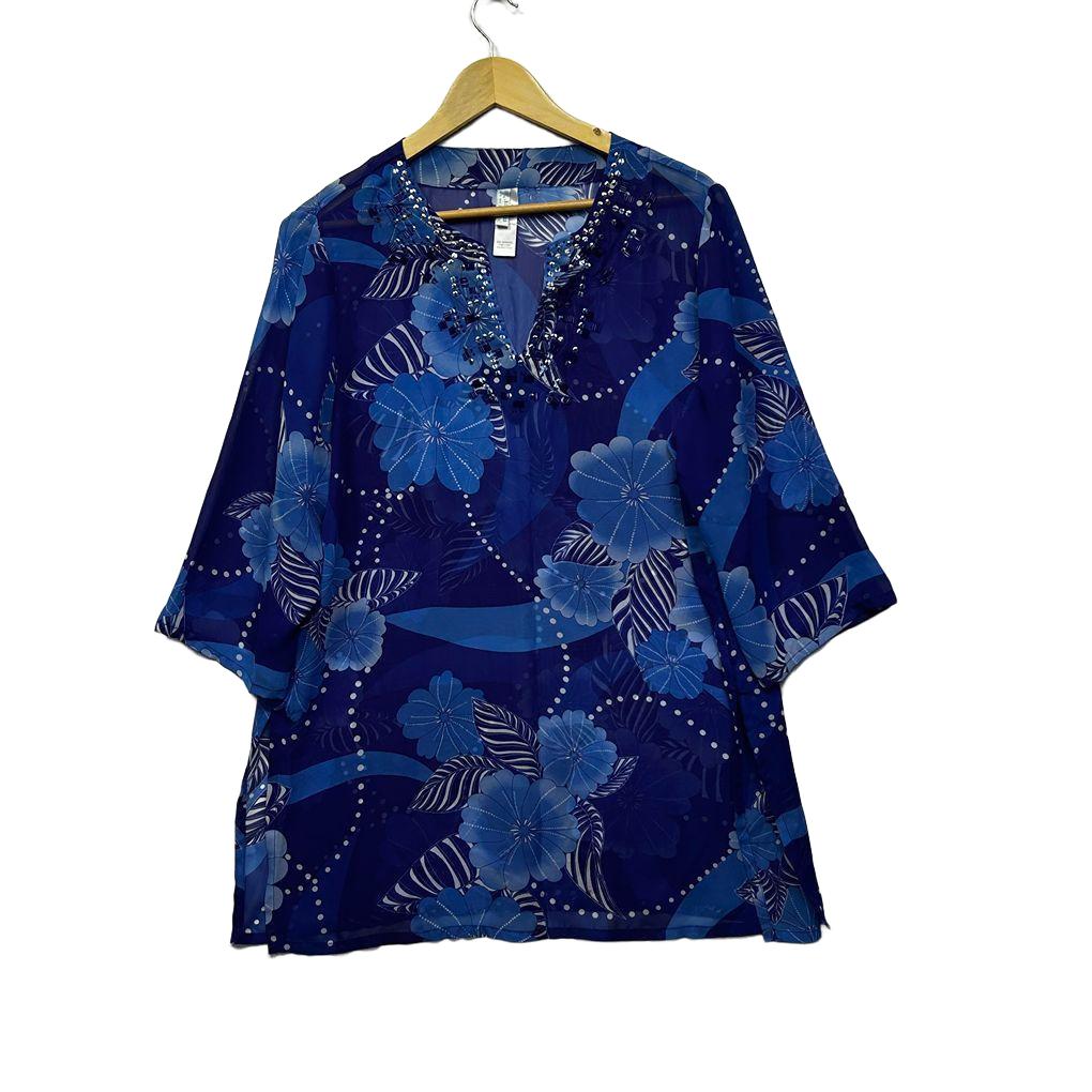 Millers Blue Floral Beaded Cover Up - Size 16