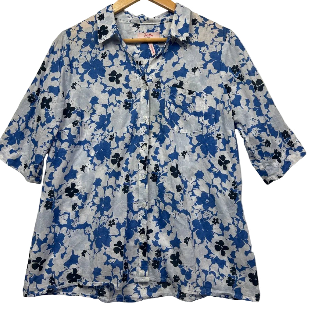 Millers Blue Floral Cotton Shirt - Size 14