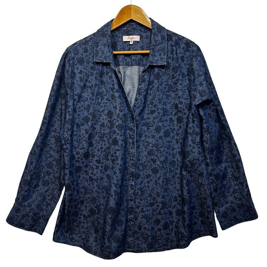 Millers Blue Floral Denim Cotton Shirt - Size 16