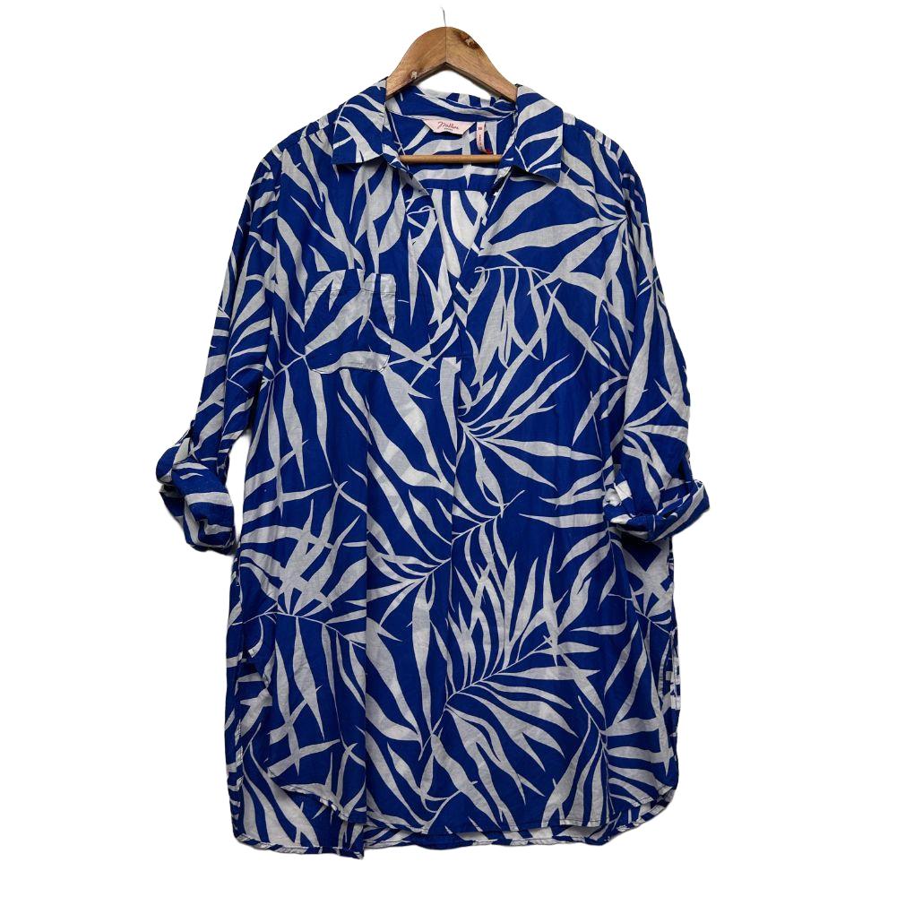 Millers Blue Leaf Print Shirt - Size 16 (Fault)
