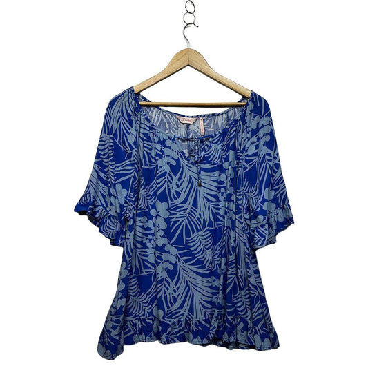 Millers Blue Palm Print Top - Size 16