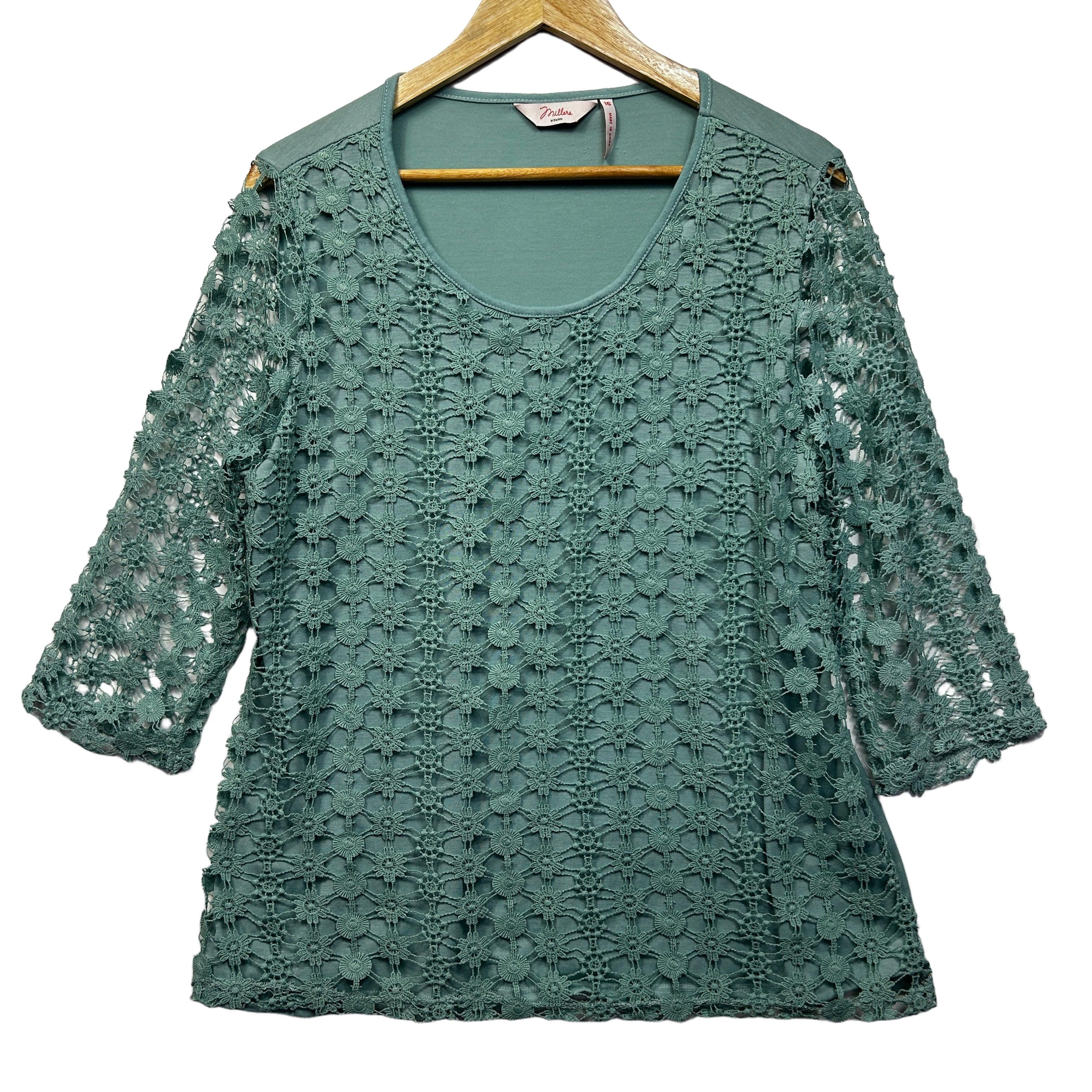 Millers Green Lace Sleeve Top - Size 16