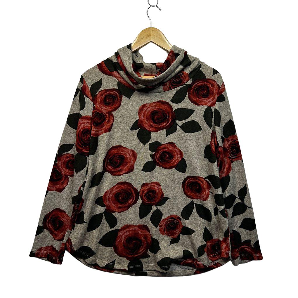 Millers Grey Floral Cowl Neck Long Sleeve Top - Size 16