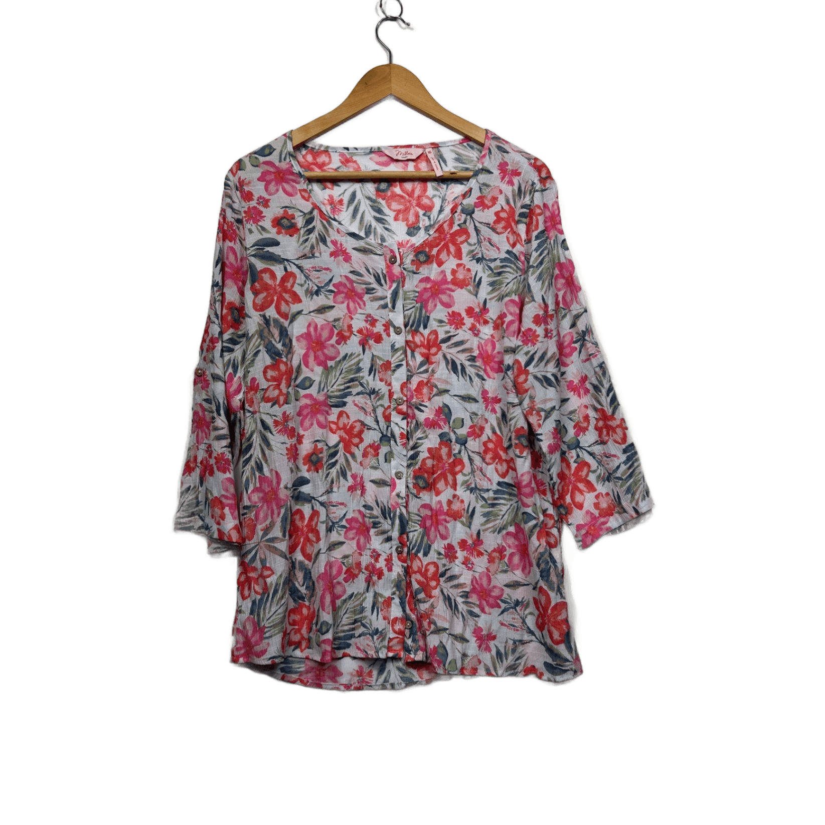 Millers Multicoloured Floral 3/4 Sleeve Button Up Top - Size 16