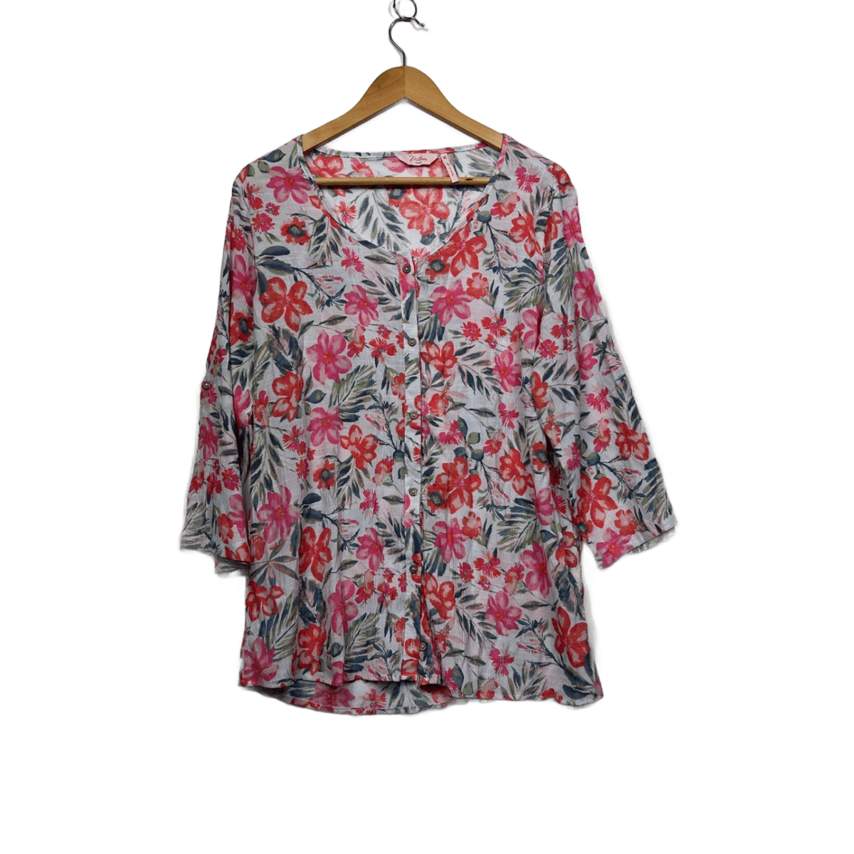 Millers Multicoloured Floral 3/4 Sleeve Button Up Top - Size 16