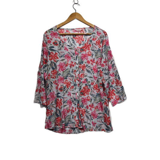 Millers Multicoloured Floral 3/4 Sleeve Button Up Top - Size 16