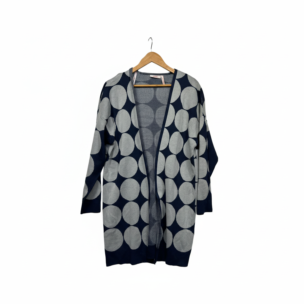 Millers Navy Blue and White Polka Dot Cardigan - Size L