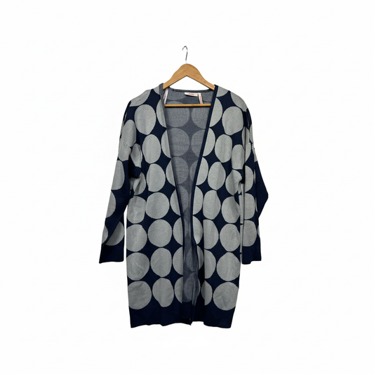 Millers Navy Blue and White Polka Dot Cardigan - Size L