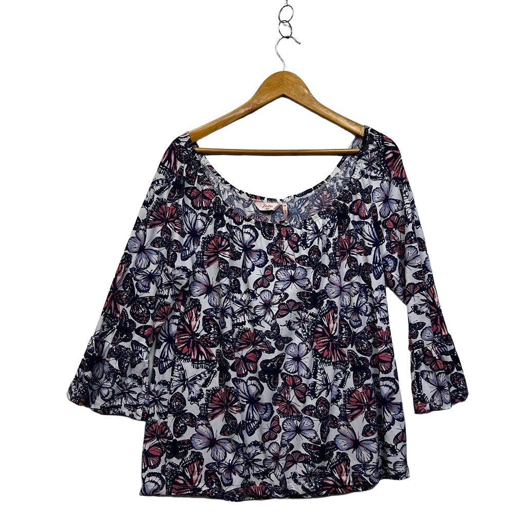 Millers Navy Butterfly Print Top - Size 14