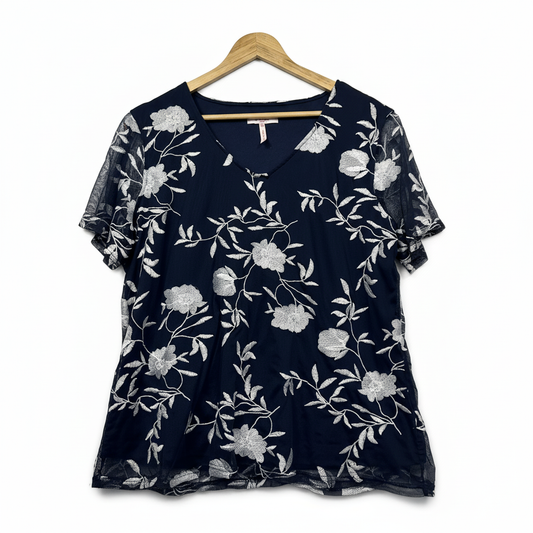Millers Navy Embroidered Floral Top - Size 18