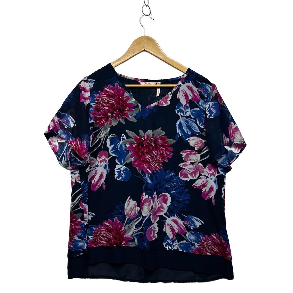 Millers Navy Floral Top - Size 16