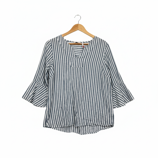 Millers Navy White Striped Three-Quarter Sleeve Top - Size 14