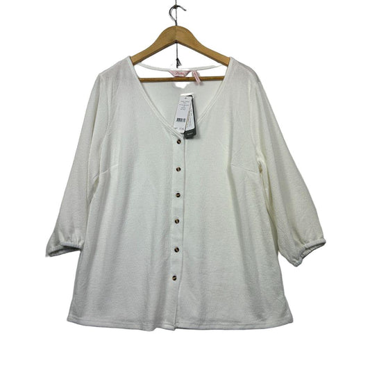 Millers White 3/4 Sleeve Textured Button Top - Size 16