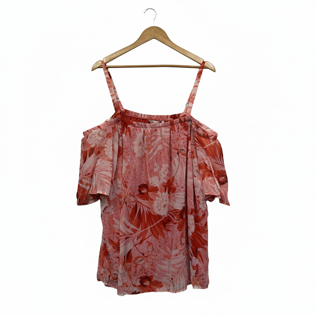 Millers Pink Coral Floral Print Plus Size Cold Shoulder Top - Size 18
