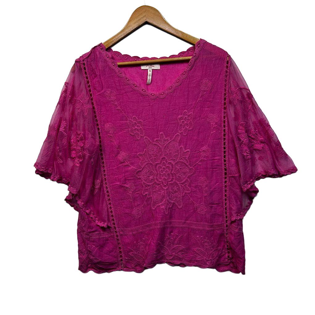 Millers Pink Embroidered Cotton Top - Size 16