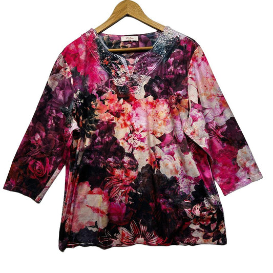 Millers Pink Floral Plus Size Embellished 3/4 Sleeve Top - Size 20
