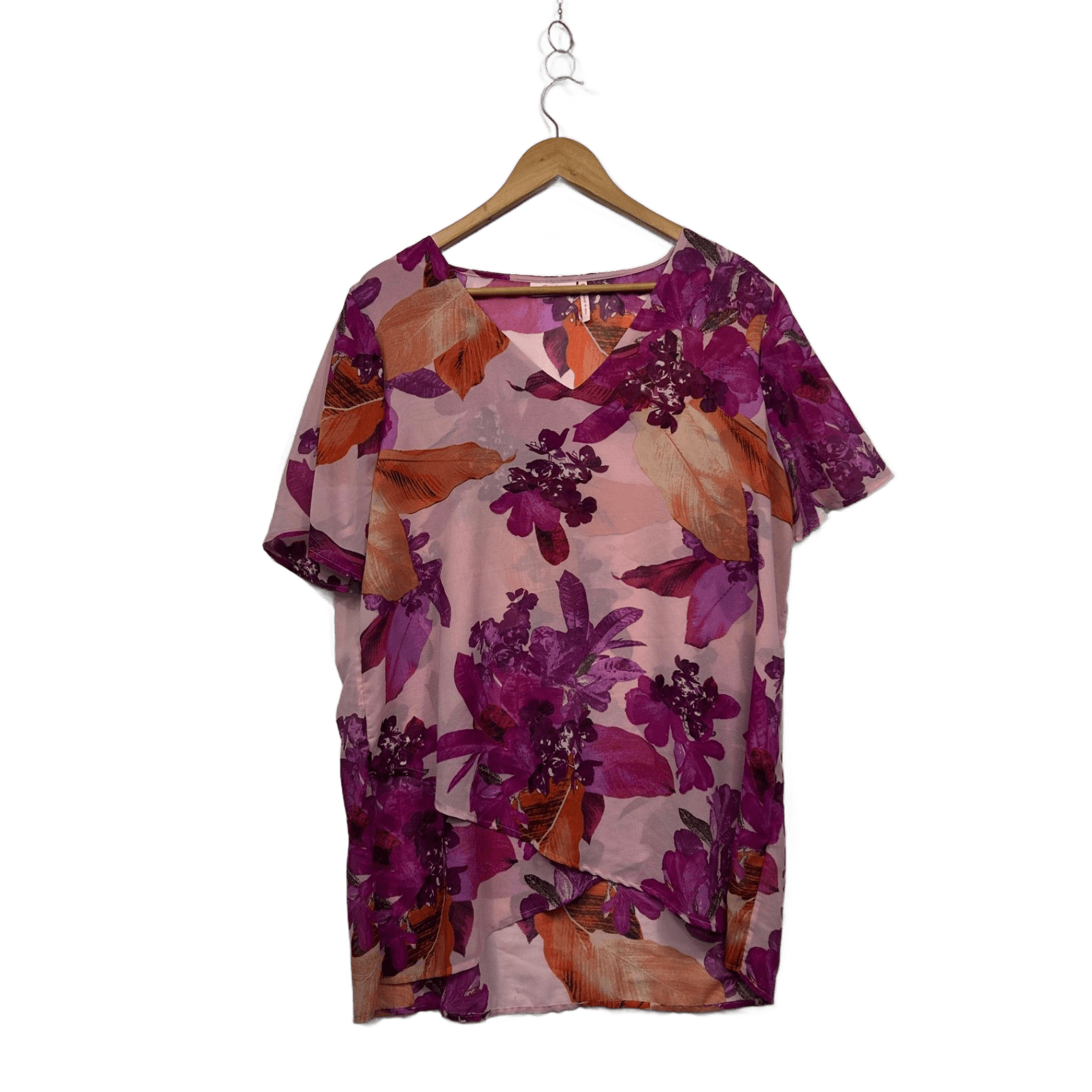 Millers Pink Floral Plus Size Short Sleeve V-Neck Blouse - Size 18