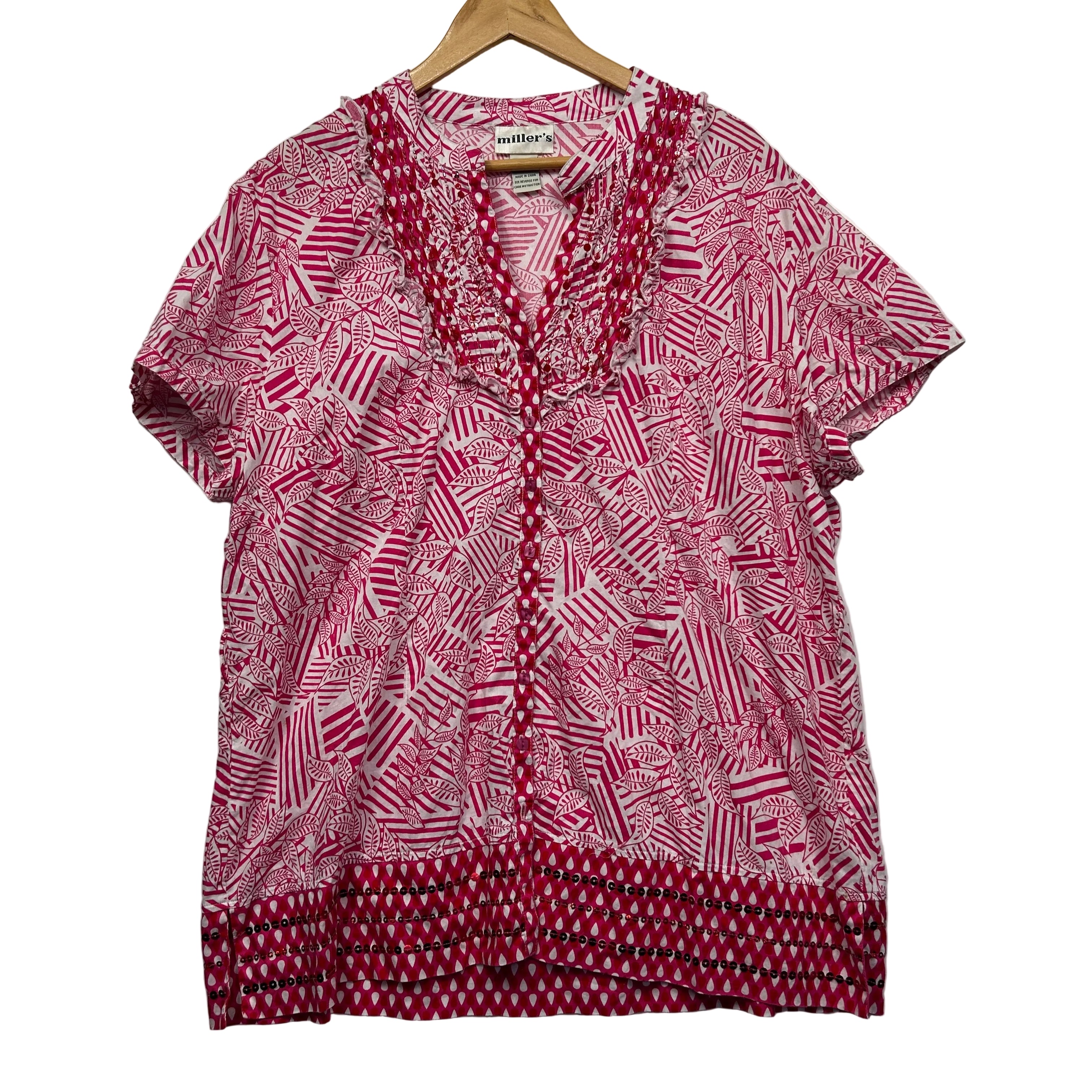 Millers Pink and White Printed Top - Size 22