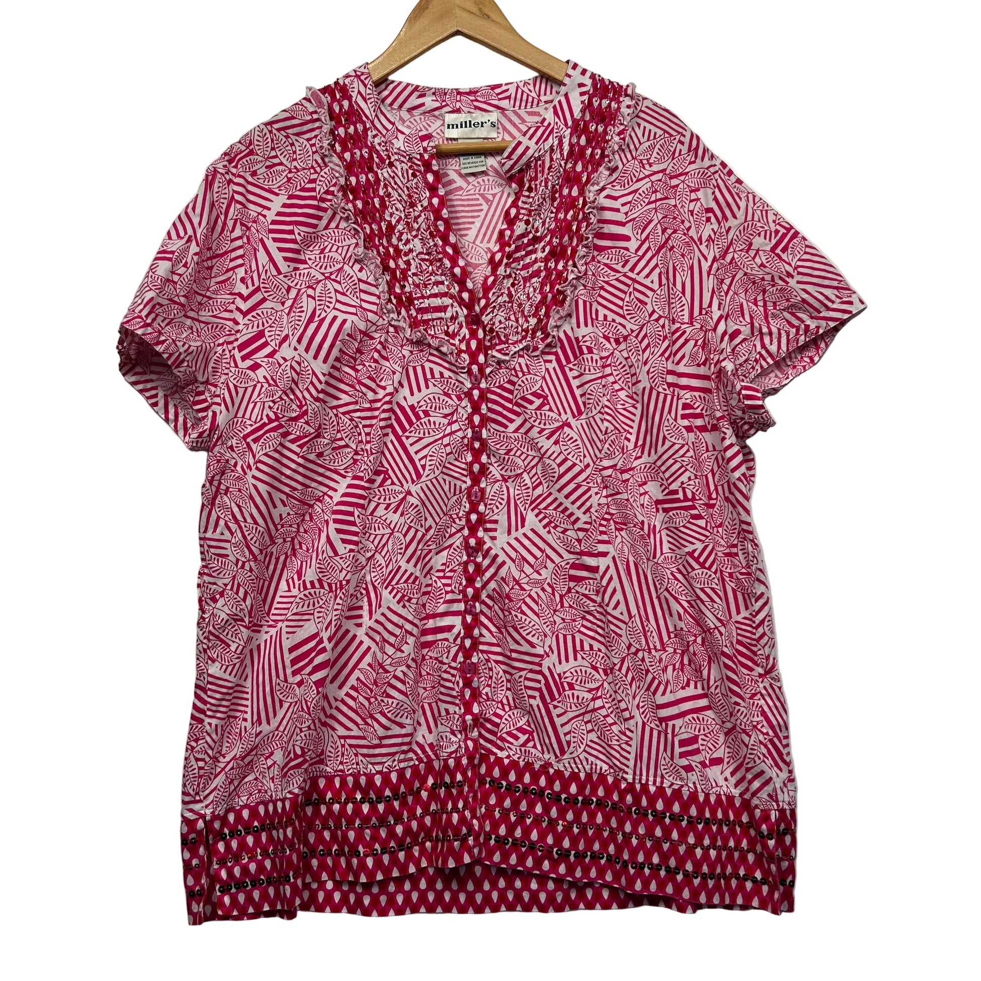 Millers Pink and White Printed Top - Size 22