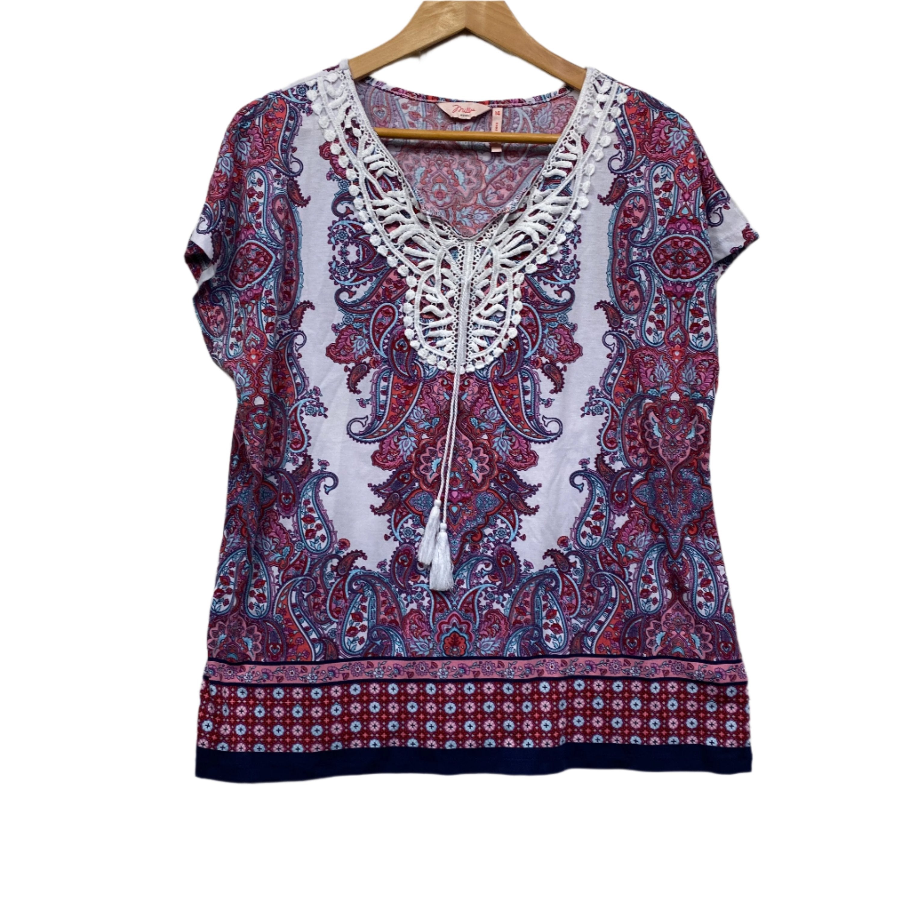 Millers Purple Crochet Short Sleeve Top - Size 14
