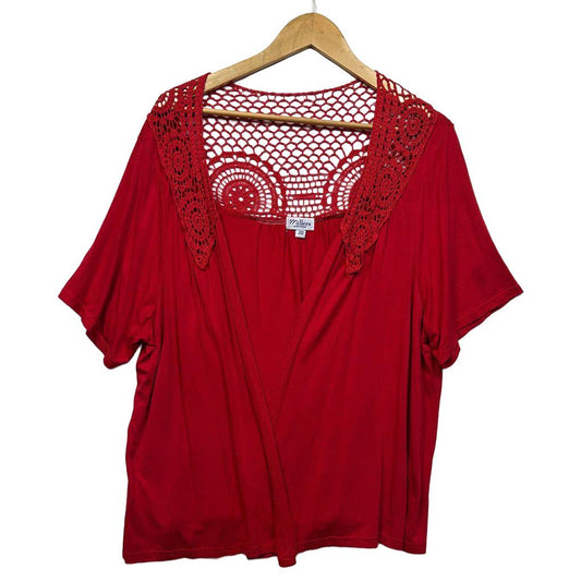 Millers Red Crochet Trim Top - Size 20