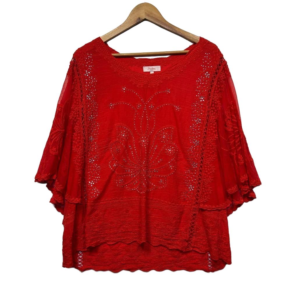 Millers Red Embroidered Top - Size 18
