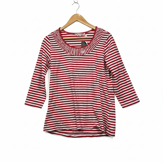 Millers Red White Stripe Ruched Neck Top - Size 14