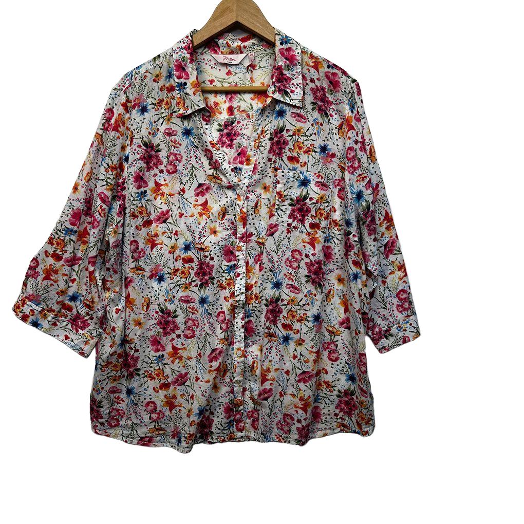 Millers White Floral Plus Size Cotton Shirt - Size 20